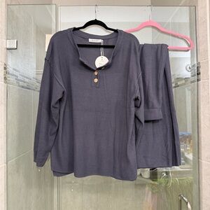 Blue/Gray Long Sleeve Henley Top and Pants Set